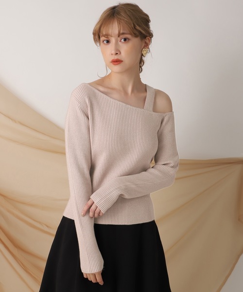 one after another NICE CLAUP（ワンアフターアナザーナイスクラップ）の「バックリボン ラメワンショルダーニット（ニット/セーター・レディース・ピンクベージュ/アイボリー/ピンク/ブラウン・FREE）」の4枚目の写真