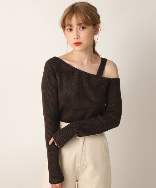 one after another NICE CLAUP（ワンアフターアナザーナイスクラップ）の「バックリボン ラメワンショルダーニット（ニット/セーター・レディース・ピンクベージュ/アイボリー/ピンク/ブラウン・FREE）」の18枚目の写真