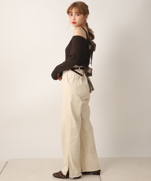one after another NICE CLAUP（ワンアフターアナザーナイスクラップ）の「バックリボン ラメワンショルダーニット（ニット/セーター・レディース・ピンクベージュ/アイボリー/ピンク/ブラウン・FREE）」の20枚目の写真