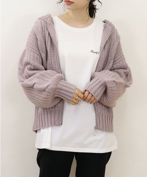 tiptop（ティップトップ）の「ケーブル編みジップフーディー（パーカー・レディース・アイボリー/ブラウン/グレイッシュベージュ/スモークピンク・FREE）」の11枚目の写真