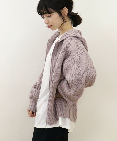 tiptop（ティップトップ）の「ケーブル編みジップフーディー（パーカー・レディース・アイボリー/ブラウン/グレイッシュベージュ/スモークピンク・FREE）」の12枚目の写真