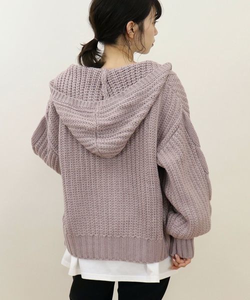 tiptop（ティップトップ）の「ケーブル編みジップフーディー（パーカー・レディース・アイボリー/ブラウン/グレイッシュベージュ/スモークピンク・FREE）」の13枚目の写真