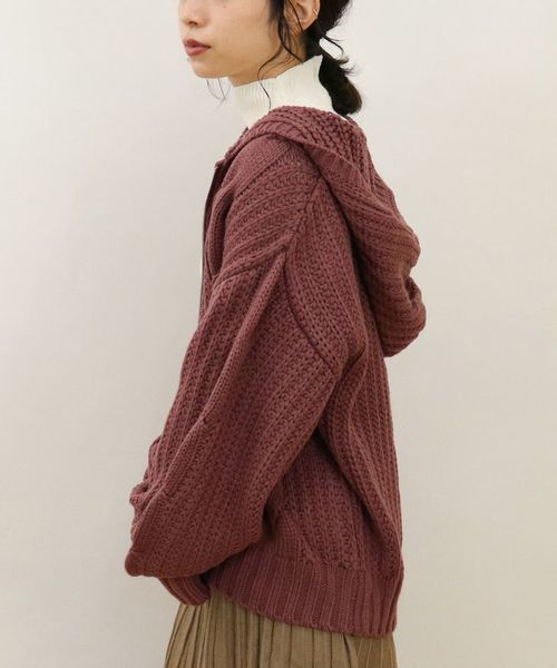 tiptop（ティップトップ）の「ケーブル編みジップフーディー（パーカー・レディース・アイボリー/ブラウン/グレイッシュベージュ/スモークピンク・FREE）」の15枚目の写真