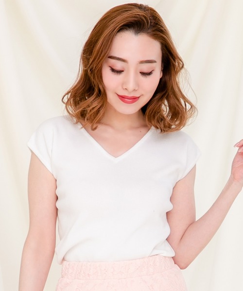 美品SOEJU⭐︎Vネック フレンチスリーブニット Vネック フレンチスリーブ ニット -ウォッシャブル