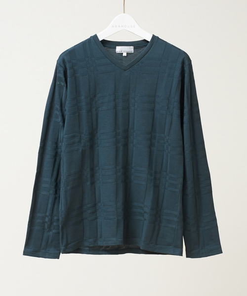 ABAHOUSE GRAY(アバハウスグレイ)の「【展開店舗限定】チェック ジャガード Vネック 長袖 Tシャツ(Tシャツ/カットソー・メンズ・ホワイト/ネイビー/ブラック/グリーン/ボルドー・46/48)」の17枚目の写真