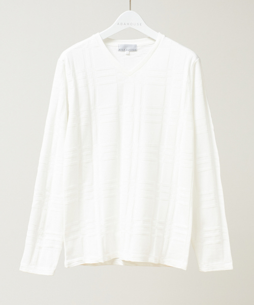 ABAHOUSE GRAY(アバハウスグレイ)の「【展開店舗限定】チェック ジャガード Vネック 長袖 Tシャツ(Tシャツ/カットソー・メンズ・ホワイト/ネイビー/ブラック/グリーン/ボルドー・46/48)」の13枚目の写真