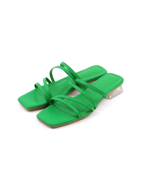 VIVIAN(ヴィヴィアン)の「クリアヒールスクエアトゥメニー華奢ストラップサンダル(サンダル・レディース・ブラック/ベージュ/アンティークゴールド/ブラック系その他2/ホワイト系その他5/パイソン/キャメル/ホワイト×ライム/クリアブラック/イエローゴールド/グリーン/オリーブ×ブラック/イエロー/ライトグレー/シルバー・LL/S/M/L)」の9枚目の写真