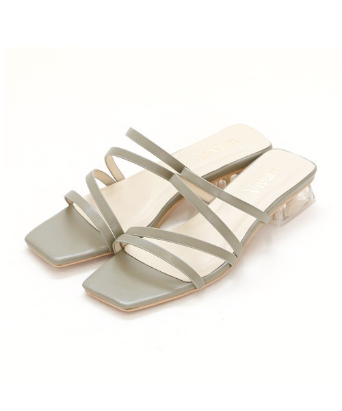 VIVIAN(ヴィヴィアン)の「クリアヒールスクエアトゥメニー華奢ストラップサンダル(サンダル・レディース・ブラック/ベージュ/アンティークゴールド/ブラック系その他2/ホワイト系その他5/パイソン/キャメル/ホワイト×ライム/クリアブラック/イエローゴールド/グリーン/オリーブ×ブラック/イエロー/ライトグレー/シルバー・LL/S/M/L)」の8枚目の写真