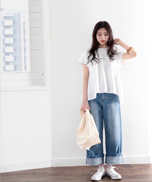 classicalelf（クラシカルエルフ）の「裾ふわり。大人レディ、裾フレアクルーネックカットソー（Tシャツ/カットソー・レディース・ブラック/カーキ/グレイッシュベージュ/ホワイト/モカ・XXX-LARGE/MEDIUM/X-LARGE）」の7枚目の写真