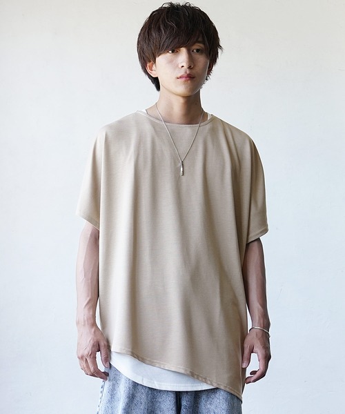 MinoriTY（マイノリティ）の「【MinoriTY】アシンメトリードルマンスリーブ半袖Tシャツ ビッグシルエット メンズ 夏服 無地 ルーズシルエット（Tシャツ/カットソー・メンズ・グレー/ブルー/モカ/ホワイト/グリーン系その他/ベージュ系その他/ブラック・M/L）」の6枚目の写真