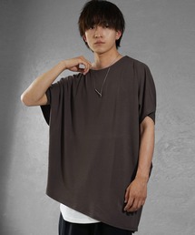 【MinoriTY】アシンメトリードルマンスリーブ半袖Tシャツ ビッグシルエット メンズ 夏服 無地 ルーズシルエット