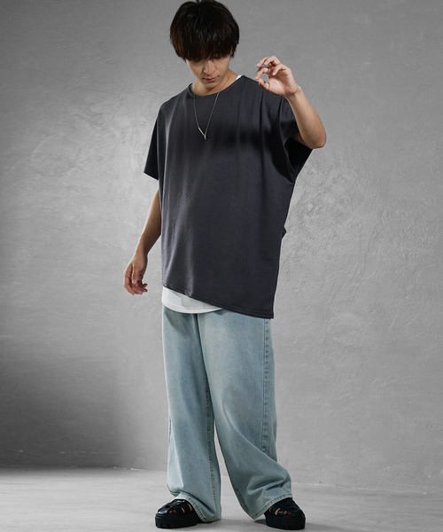 MinoriTY】アシンメトリードルマンスリーブ半袖Tシャツ ビッグ