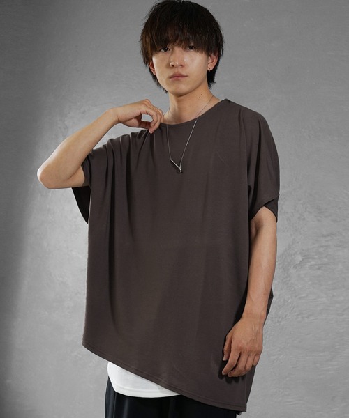 MinoriTY（マイノリティ）の「【MinoriTY】アシンメトリードルマンスリーブ半袖Tシャツ ビッグシルエット メンズ 夏服 無地 ルーズシルエット（Tシャツ/カットソー・メンズ・グレー/ブルー/モカ/ホワイト/グリーン系その他/ベージュ系その他/ブラック・M/L）」の14枚目の写真