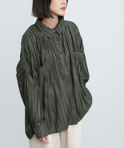 select MOCA（セレクトモカ）の「プリーツオーバーシャツ（シャツ/ブラウス・レディース・ブラウン/ダークオリーブ/ボルドー/ブラック・FREE）」の4枚目の写真