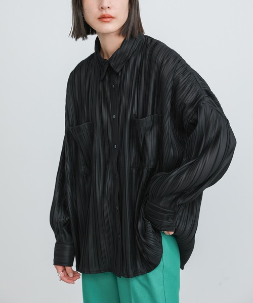 select MOCA（セレクトモカ）の「プリーツオーバーシャツ（シャツ/ブラウス・レディース・ブラウン/ダークオリーブ/ボルドー/ブラック・FREE）」の3枚目の写真