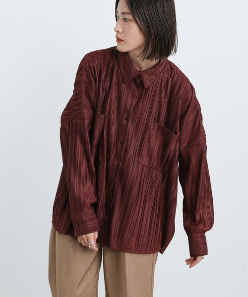 select MOCA（セレクトモカ）の「プリーツオーバーシャツ（シャツ/ブラウス・レディース・ブラウン/ダークオリーブ/ボルドー/ブラック・FREE）」の17枚目の写真