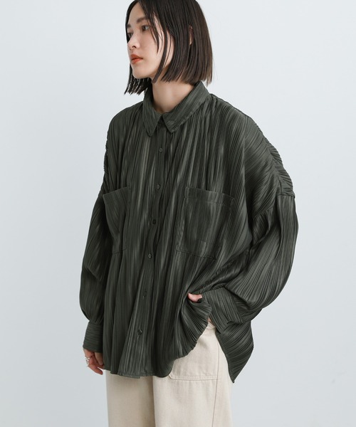 select MOCA（セレクトモカ）の「プリーツオーバーシャツ（シャツ/ブラウス・レディース・ブラウン/ダークオリーブ/ボルドー/ブラック・FREE）」の13枚目の写真