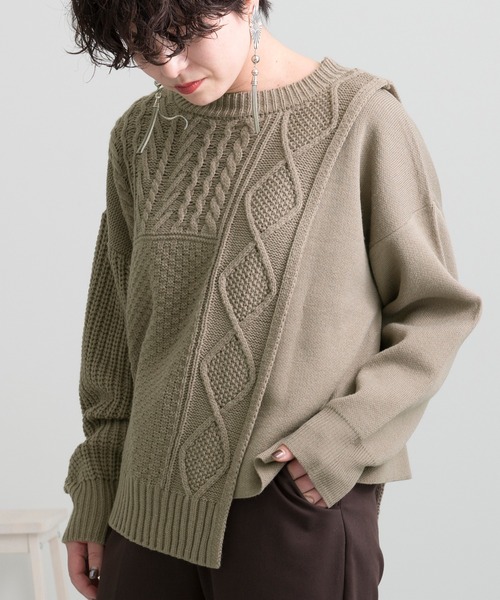 Ambre Neige(アンブルネージュ)の「切り替えケーブルニット【WEB/EC限定商品】(ニット/セーター・レディース・モカ/ナチュラル・FREE)」の18枚目の写真