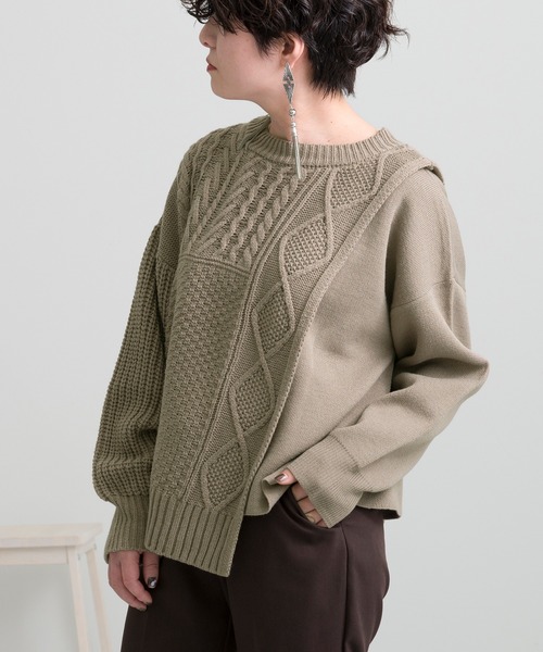 Ambre Neige(アンブルネージュ)の「切り替えケーブルニット【WEB/EC限定商品】(ニット/セーター・レディース・モカ/ナチュラル・FREE)」の6枚目の写真