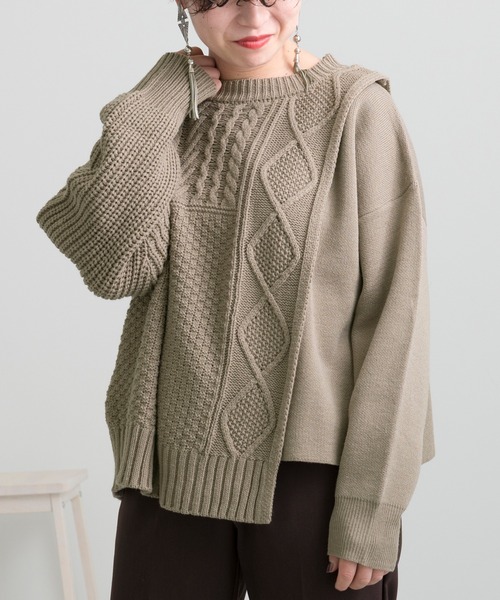 Ambre Neige(アンブルネージュ)の「切り替えケーブルニット【WEB/EC限定商品】(ニット/セーター・レディース・モカ/ナチュラル・FREE)」の19枚目の写真