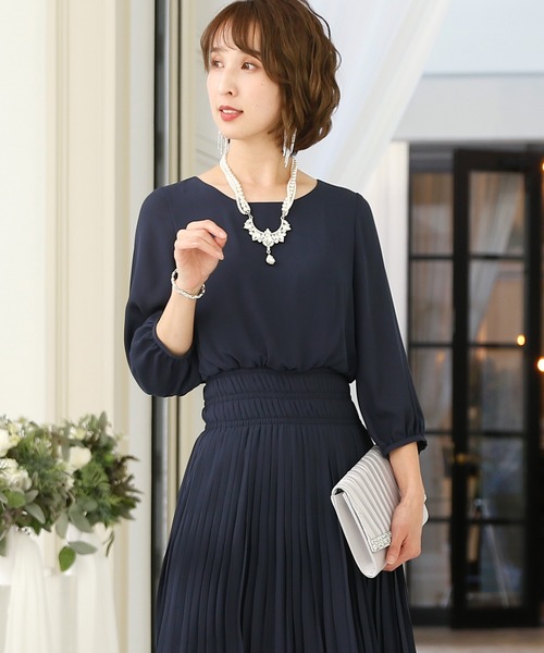PourVous(プールヴー)の「結婚式 ワンピースドレス ロング と 袖あり ブラウジング プリーツ フォーマル オケージョンドレス お呼ばれ 二次会 成人式 (ドレス・レディース・ネイビー/ピンク/ブラウン・M/L)」の12枚目の写真