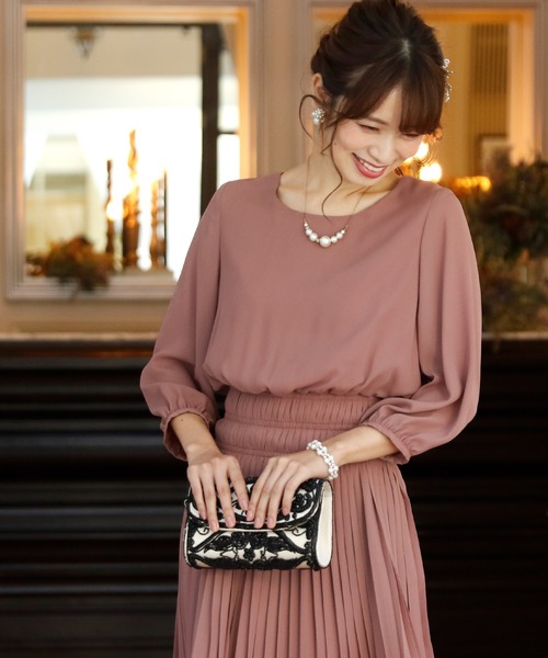 PourVous(プールヴー)の「結婚式 ワンピースドレス ロング と 袖あり ブラウジング プリーツ フォーマル オケージョンドレス お呼ばれ 二次会 成人式 (ドレス・レディース・ネイビー/ピンク/ブラウン・M/L)」の17枚目の写真