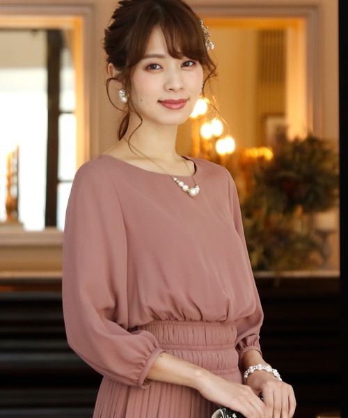 PourVous(プールヴー)の「結婚式 ワンピースドレス ロング と 袖あり ブラウジング プリーツ フォーマル オケージョンドレス お呼ばれ 二次会 成人式 (ドレス・レディース・ネイビー/ピンク/ブラウン・M/L)」の22枚目の写真