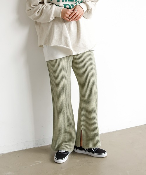 Auntie Rosa Holiday(アンティローザホリデー)の「ワッフルフレアレギンス(レギンス/スパッツ・レディース・ブラック/グレー/ナチュラル/カーキ・FREE)」の4枚目の写真