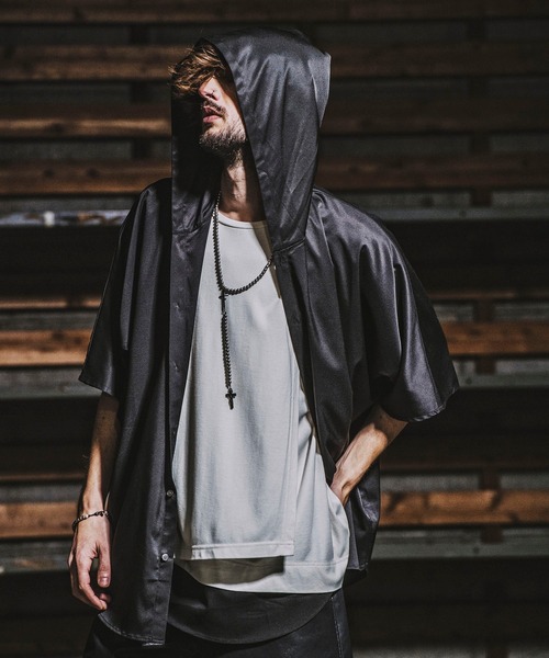 NO ID.（ノーアイディ）の「【NO ID.】Stretch Hood Dolman Big Shirt / ストレッチ フード ドルマン ビッグ シャツ（シャツ/ブラウス・メンズ・ホワイト/ブラック/ベージュ/グレー・ONE SIZE）」の7枚目の写真