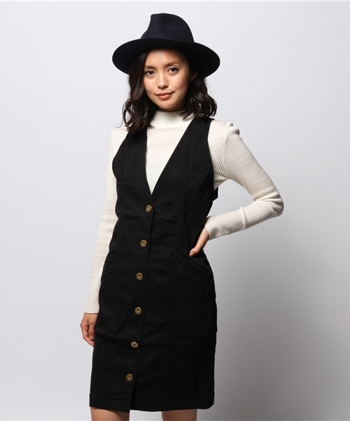 ROSE BUD（ローズバッド）の「LOP-14214 FRONT BUTTON JUMPER SKIRT（ワンピース・レディース・ワンウォッシュ/ブラック・ONE SIZE）」の2枚目の写真