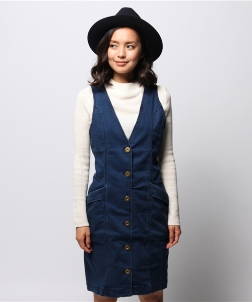 ROSE BUD（ローズバッド）の「LOP-14214 FRONT BUTTON JUMPER SKIRT（ワンピース・レディース・ワンウォッシュ/ブラック・ONE SIZE）」の3枚目の写真