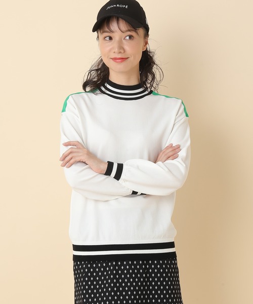 JUN＆ROPE レディース パフスリーブ モックネック 長袖 ニット ERM62050 プルオーバー 2WF2 ハイネック ゴルフ ジュン アンド ロペ ジュンロペ OCT2 SALE／60%OFFロゴ使いパフスリーブ長袖プルオーバー