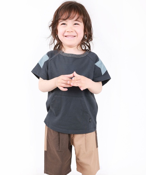 SUNDAYS SUN(サンデイズ サン)の「ポケット付きショルダーパッチTシャツ(Tシャツ/カットソー・キッズ・チャコールグレー/ブラウン/ベージュ/サックスブルー・80/140/130/120/100/110/90)」の8枚目の写真