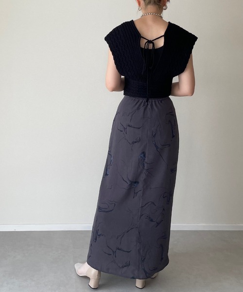 y/m by misato（イムバイミサト）の「マーブルロングスカート（スカート・レディース・ホワイト/ライトブラック・FREE）」の5枚目の写真