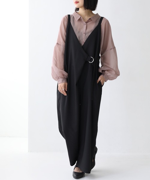 osharewalker（オシャレウォーカー）の「【廃盤】『カシュクール風Dカンサロペット』（サロペット/オーバーオール・レディース・ブラック/ミント・1/2）」の3枚目の写真