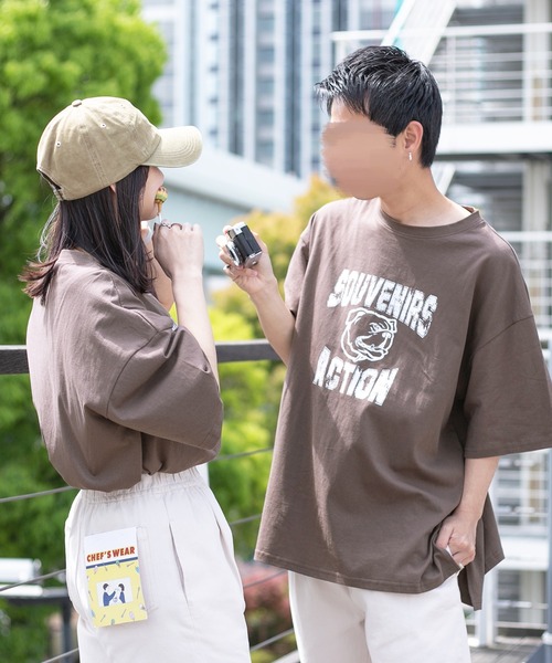 PairPair(ペアペア)の「ブルドッグオーバーTシャツ(ユニセックス)(Tシャツ/カットソー・メンズ・オレンジ/ネイビー/チャコールグレー/オフホワイト・FREE)」の3枚目の写真