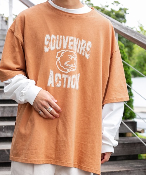 PairPair(ペアペア)の「ブルドッグオーバーTシャツ(ユニセックス)(Tシャツ/カットソー・メンズ・オレンジ/ネイビー/チャコールグレー/オフホワイト・FREE)」の1枚目の写真