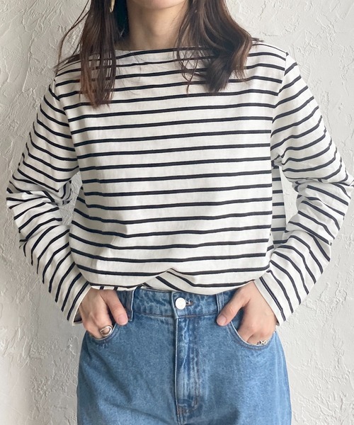 She's Closet（シーズクローゼット）の「ボーダー 長袖 ロングTシャツ（Tシャツ/カットソー・レディース・ホワイト/ライトブルー/ピンク/オレンジ/ブルー・FREE）」の3枚目の写真
