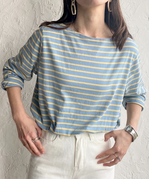 She's Closet（シーズクローゼット）の「ボーダー 長袖 ロングTシャツ（Tシャツ/カットソー・レディース・ホワイト/ライトブルー/ピンク/オレンジ/ブルー・FREE）」の4枚目の写真