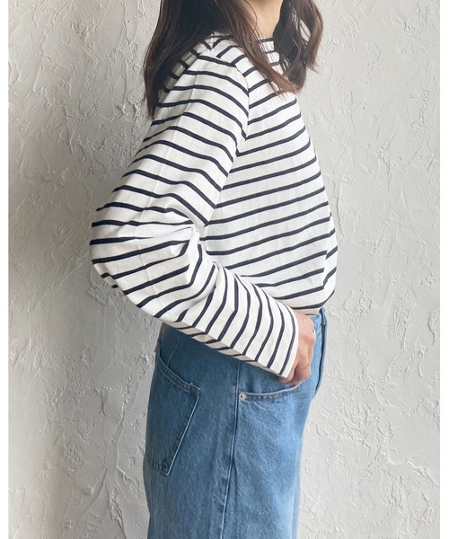 She's Closet（シーズクローゼット）の「ボーダー 長袖 ロングTシャツ（Tシャツ/カットソー・レディース・ホワイト/ライトブルー/ピンク/オレンジ/ブルー・FREE）」の9枚目の写真