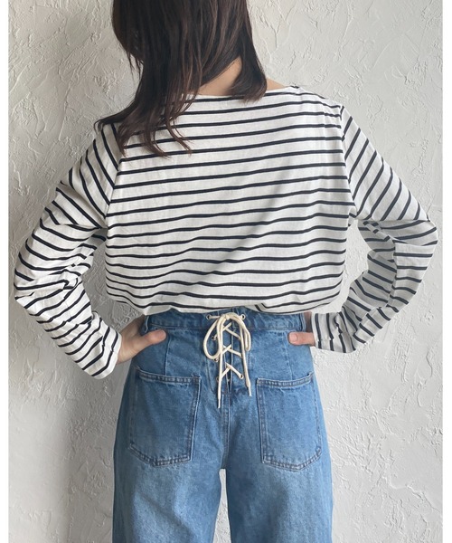 She's Closet（シーズクローゼット）の「ボーダー 長袖 ロングTシャツ（Tシャツ/カットソー・レディース・ホワイト/ライトブルー/ピンク/オレンジ/ブルー・FREE）」の6枚目の写真