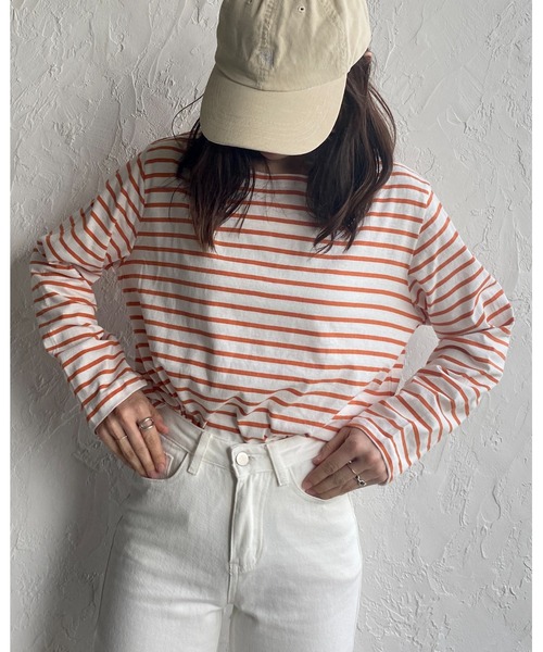 She's Closet（シーズクローゼット）の「ボーダー 長袖 ロングTシャツ（Tシャツ/カットソー・レディース・ホワイト/ライトブルー/ピンク/オレンジ/ブルー・FREE）」の20枚目の写真