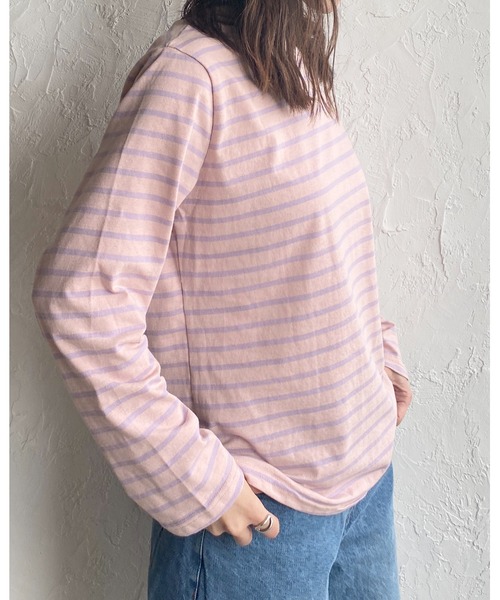 She's Closet（シーズクローゼット）の「ボーダー 長袖 ロングTシャツ（Tシャツ/カットソー・レディース・ホワイト/ライトブルー/ピンク/オレンジ/ブルー・FREE）」の17枚目の写真