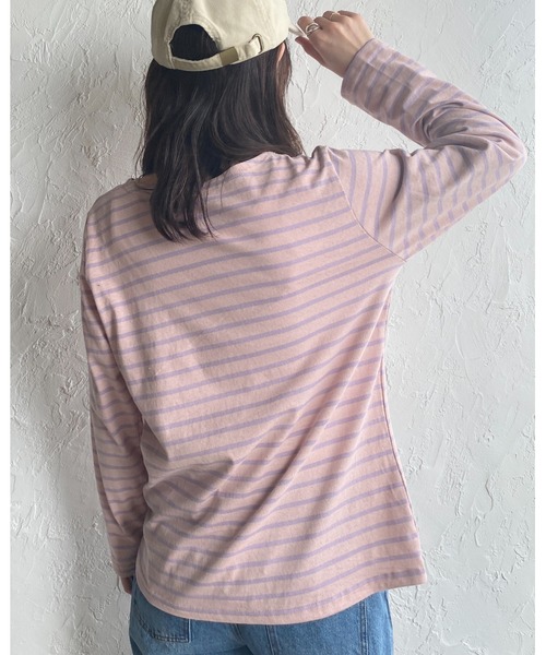 She's Closet（シーズクローゼット）の「ボーダー 長袖 ロングTシャツ（Tシャツ/カットソー・レディース・ホワイト/ライトブルー/ピンク/オレンジ/ブルー・FREE）」の16枚目の写真