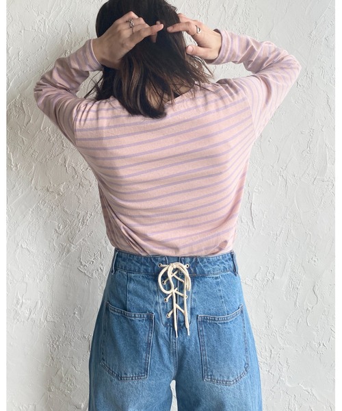 She's Closet（シーズクローゼット）の「ボーダー 長袖 ロングTシャツ（Tシャツ/カットソー・レディース・ホワイト/ライトブルー/ピンク/オレンジ/ブルー・FREE）」の14枚目の写真