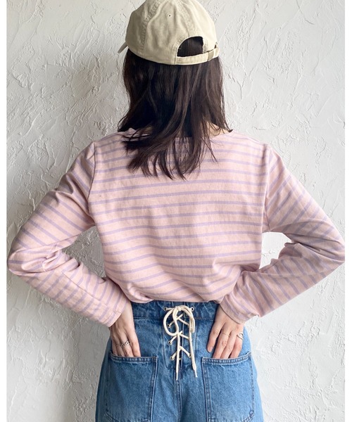 She's Closet（シーズクローゼット）の「ボーダー 長袖 ロングTシャツ（Tシャツ/カットソー・レディース・ホワイト/ライトブルー/ピンク/オレンジ/ブルー・FREE）」の12枚目の写真