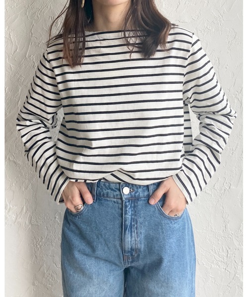 She's Closet（シーズクローゼット）の「ボーダー 長袖 ロングTシャツ（Tシャツ/カットソー・レディース・ホワイト/ライトブルー/ピンク/オレンジ/ブルー・FREE）」の10枚目の写真