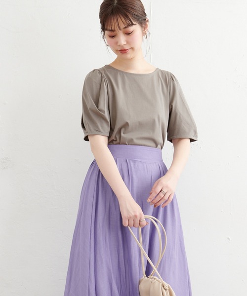 natural couture(ナチュラルクチュール)の「タックスリーブTシャツ(Tシャツ/カットソー・レディース・ミント/カーキ/オフホワイト/ブラック/ピンク・FREE)」の14枚目の写真
