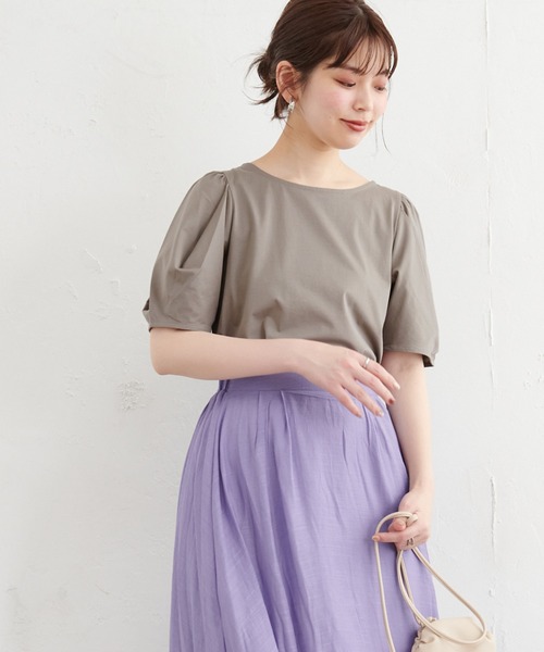 natural couture(ナチュラルクチュール)の「タックスリーブTシャツ(Tシャツ/カットソー・レディース・ミント/カーキ/オフホワイト/ブラック/ピンク・FREE)」の12枚目の写真