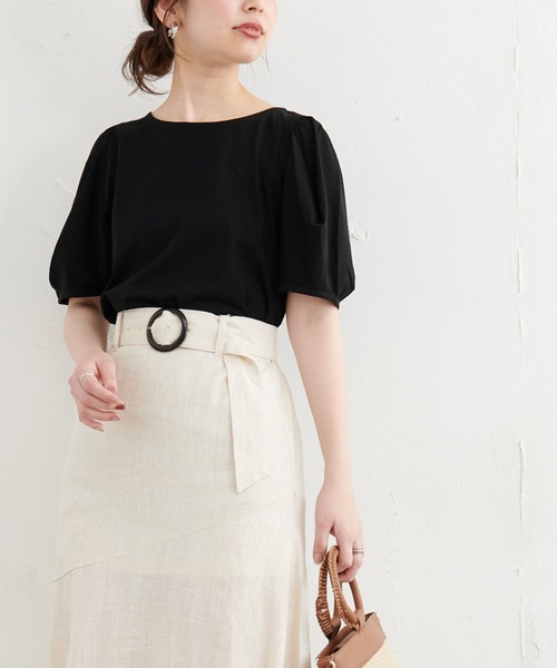 natural couture(ナチュラルクチュール)の「タックスリーブTシャツ(Tシャツ/カットソー・レディース・ミント/カーキ/オフホワイト/ブラック/ピンク・FREE)」の10枚目の写真